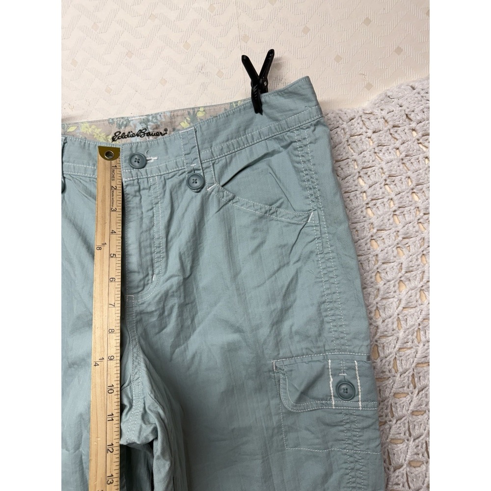 Eddie Bauer Cargo Capri Pants Women 12 Tall Green Hiking Casual Adjustable Ankle - Picture 7 of 10